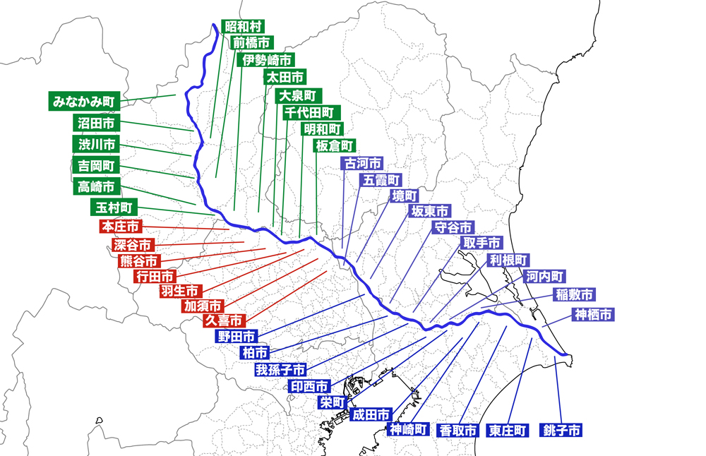 利根川流域のNGO団体REBLUE活動エリア　（資料提供：NGO団体REBLUE）